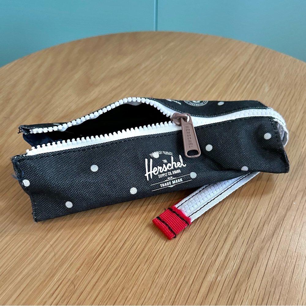 Herschel black & white polka dot small zipper bag NWOT